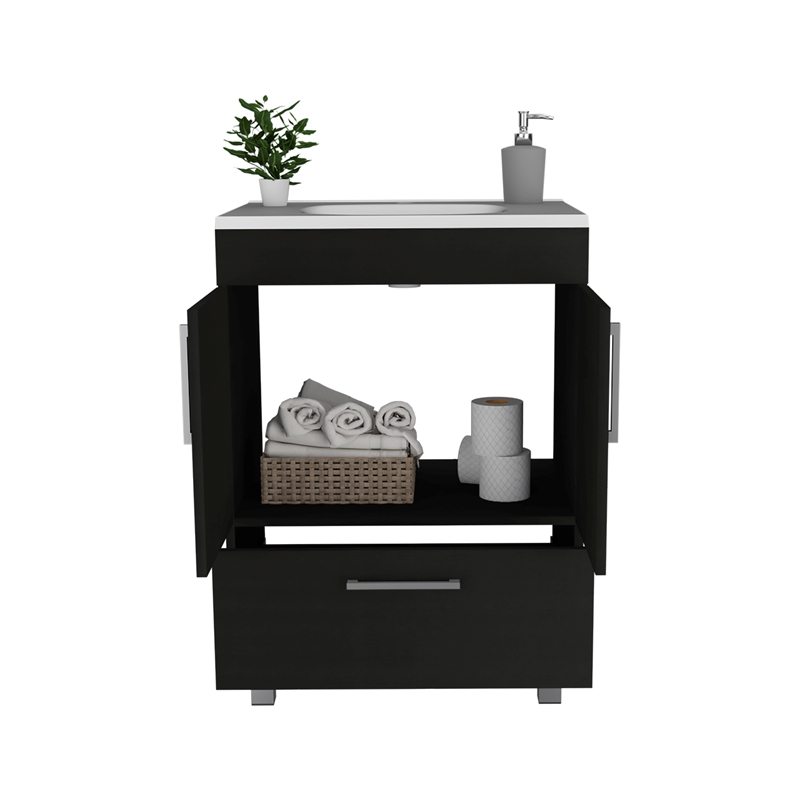 Pemberly Row Single Bathroom Vanity with 2-Door Cabinet in Black