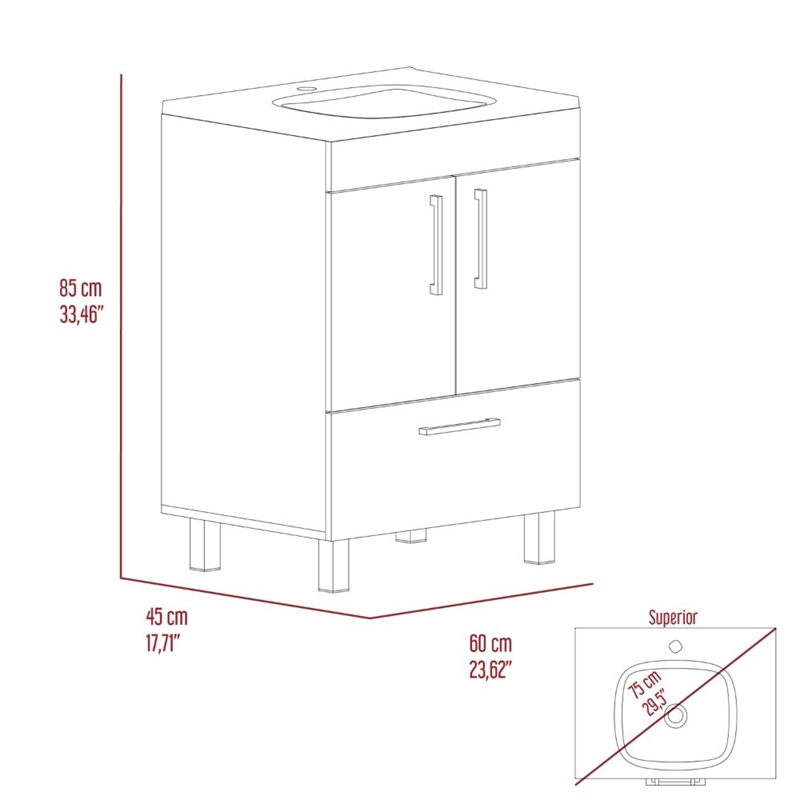 Pemberly Row Single Bathroom Vanity with 2-Door Cabinet in Black