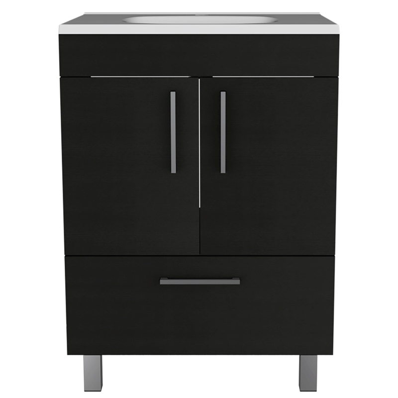 Pemberly Row Single Bathroom Vanity with 2-Door Cabinet in Black