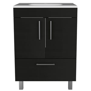Pemberly Row Single Bathroom Vanity with 2-Door Cabinet in Black