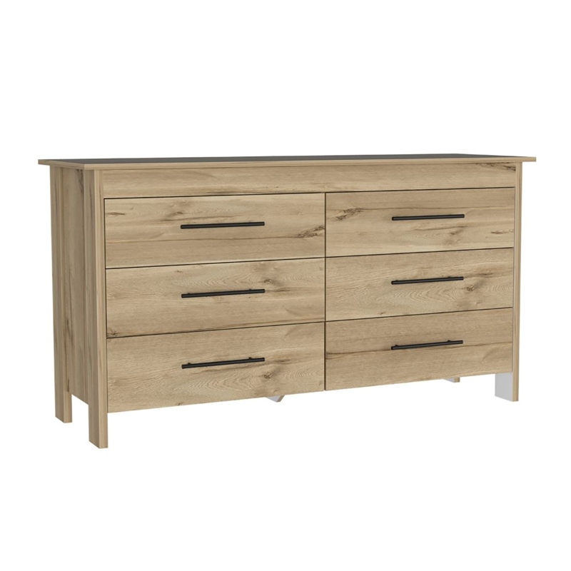 Pemberly Row 6-Drawer Engineered Wood Dresser in Light Oak/White