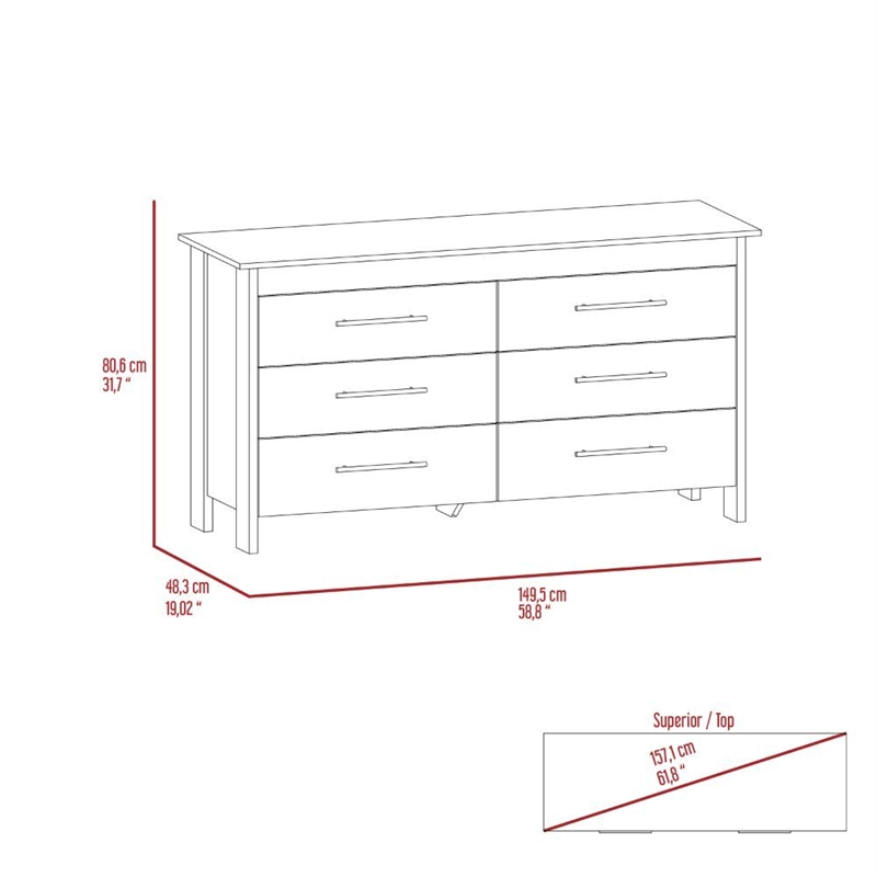 Pemberly Row 6-Drawer Engineered Wood Dresser in Light Oak/White