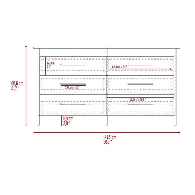 Pemberly Row 6-Drawer Engineered Wood Dresser in Light Oak/White