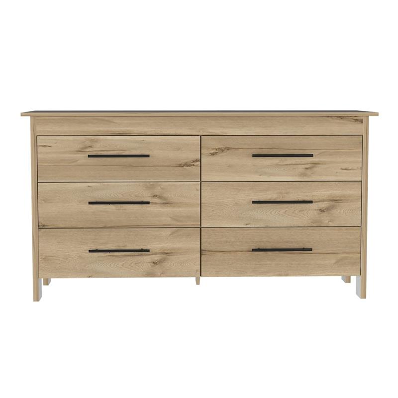 Pemberly Row 6-Drawer Engineered Wood Dresser in Light Oak/White