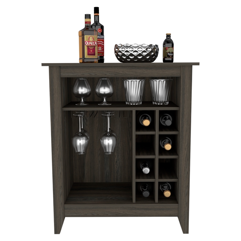 Pemberly Row Bar Cabinet in Espresso Wood with Open Shelving