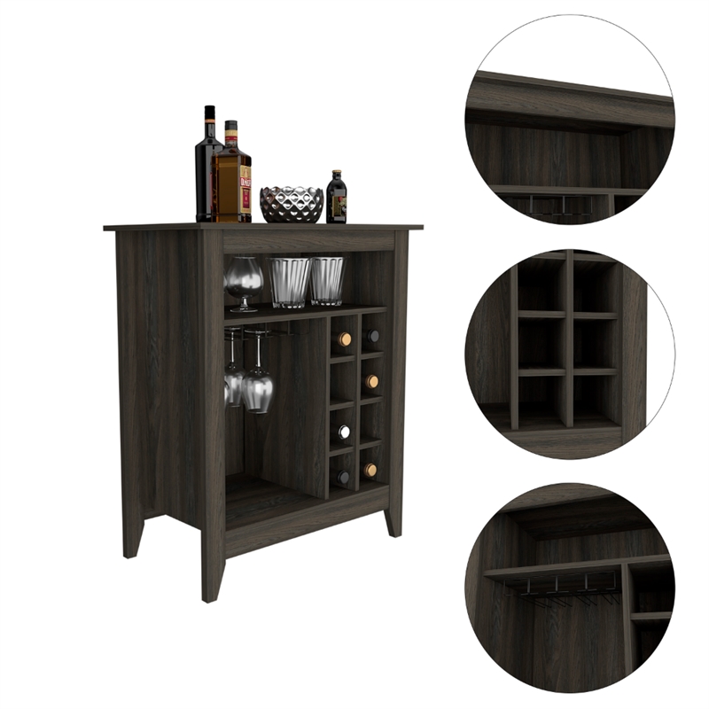 Pemberly Row Bar Cabinet in Espresso Wood with Open Shelving
