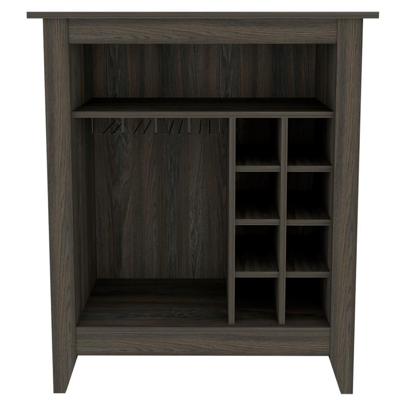 Pemberly Row Bar Cabinet in Espresso Wood with Open Shelving