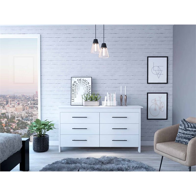 Pemberly Row Luxor 6-Drawer Double Dresser in White