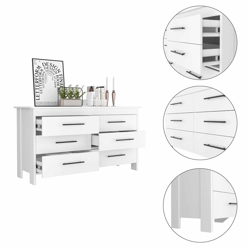 Pemberly Row Luxor 6-Drawer Double Dresser in White