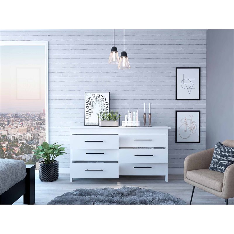 Pemberly Row Luxor 6-Drawer Double Dresser in White