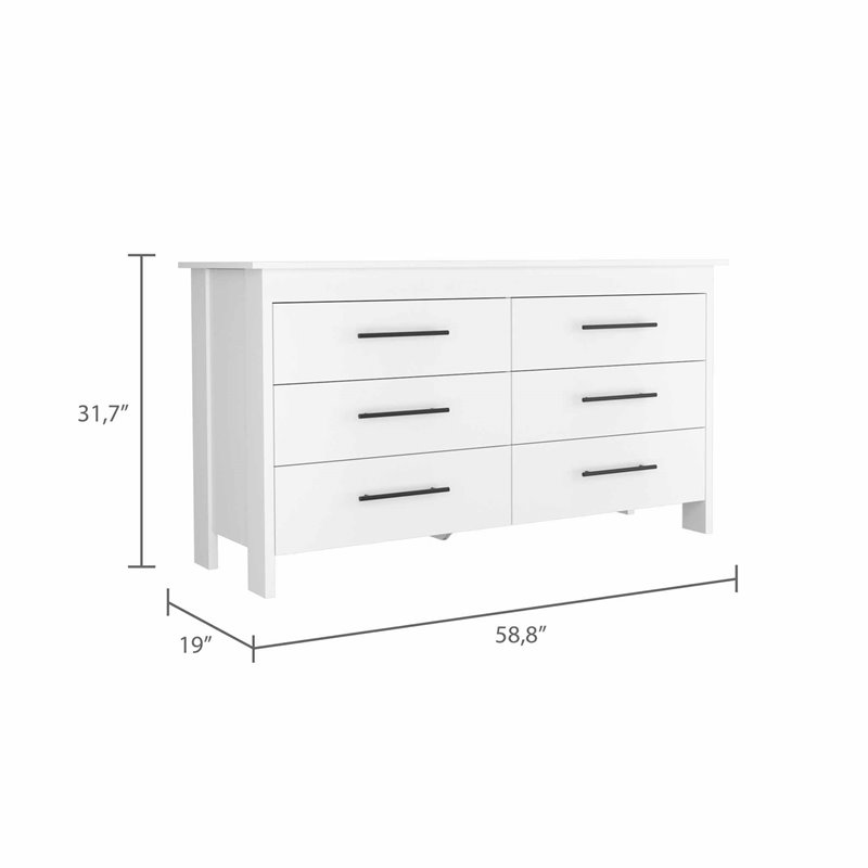 Pemberly Row Luxor 6-Drawer Double Dresser in White