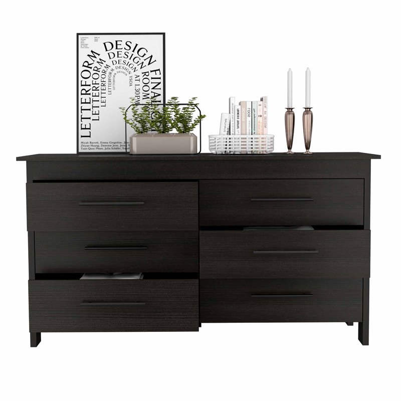 Pemberly Row Luxor 6-Drawer Double Dresser in Black