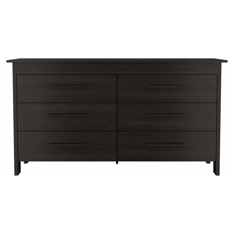 Pemberly Row Luxor 6-Drawer Double Dresser in Black