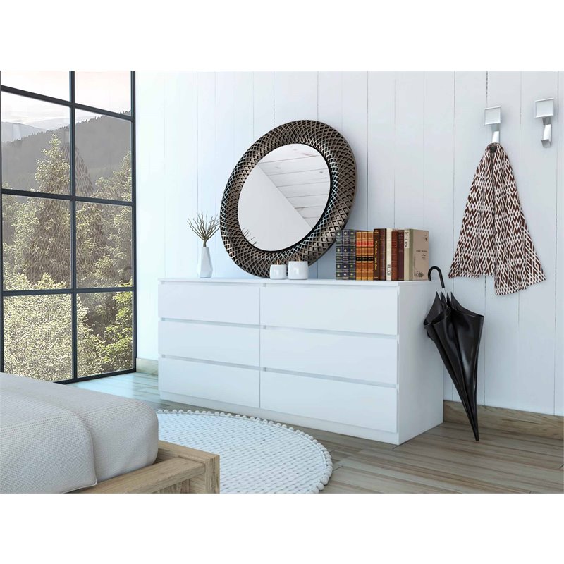 Pemberly Row 6-Drawer Wood Double Dresser in White Finish