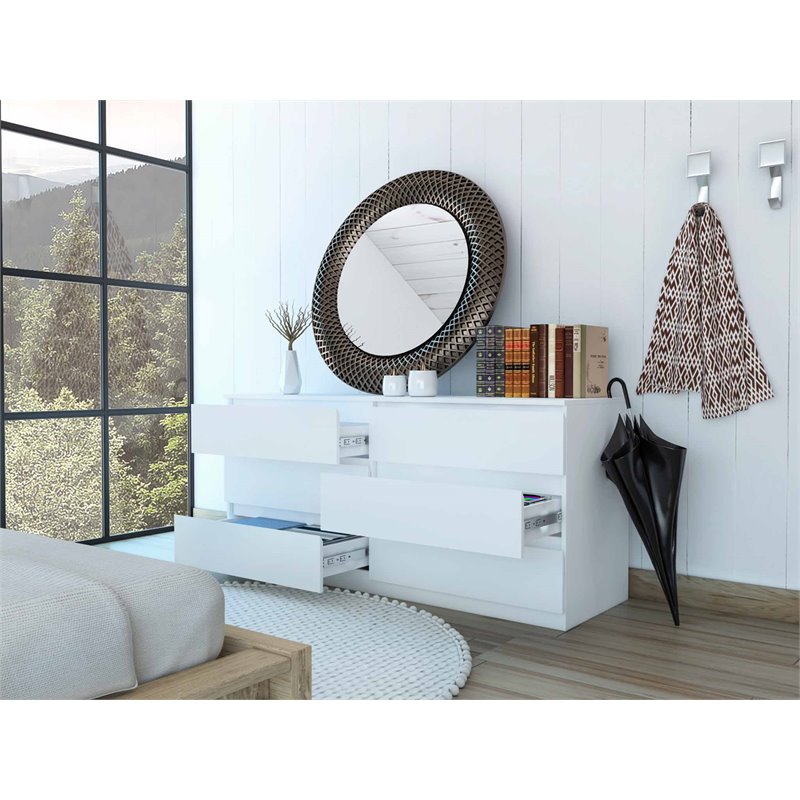 Pemberly Row 6-Drawer Wood Double Dresser in White Finish