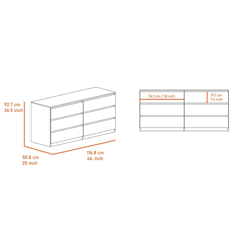 Pemberly Row 6-Drawer Wood Double Dresser in White Finish
