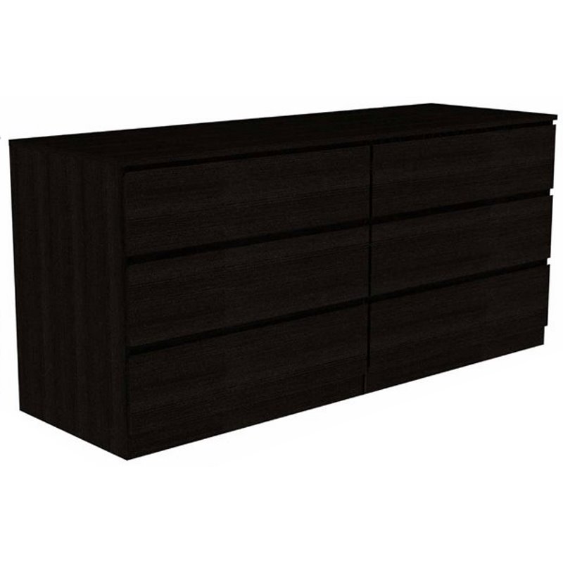 Pemberly Row 6-Drawer Wood Double Dresser in Black Finish