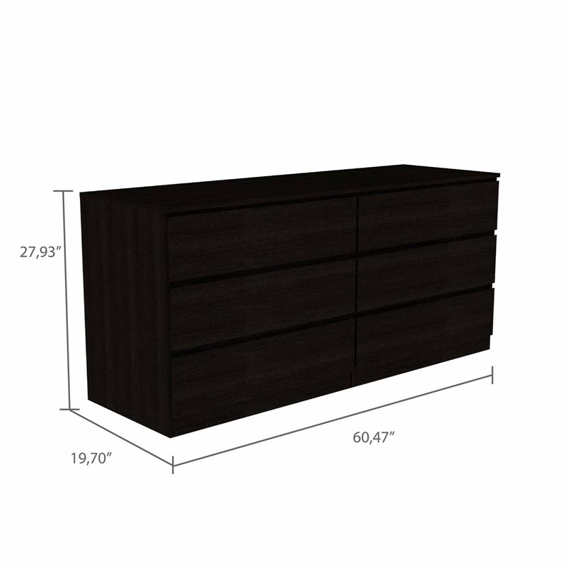 Pemberly Row 6-Drawer Wood Double Dresser in Black Finish