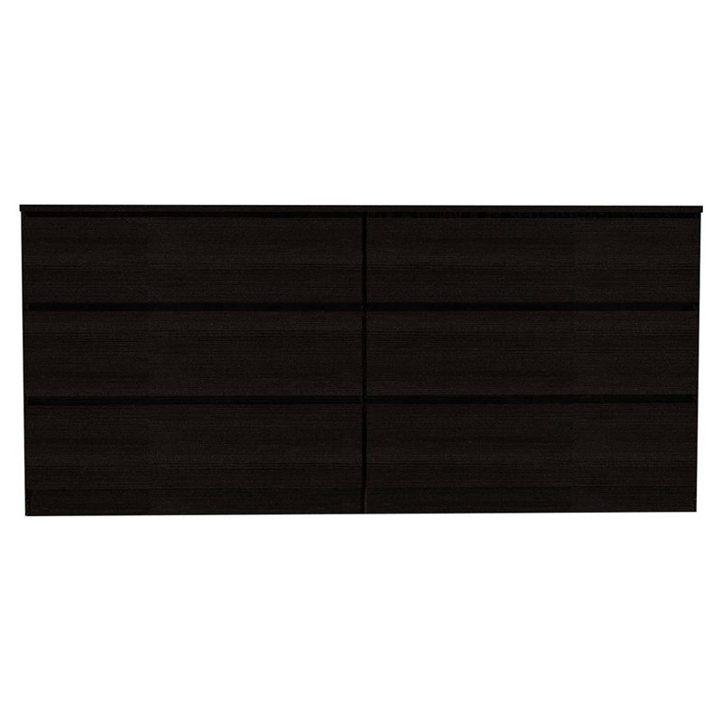 Pemberly Row 6-Drawer Wood Double Dresser in Black Finish