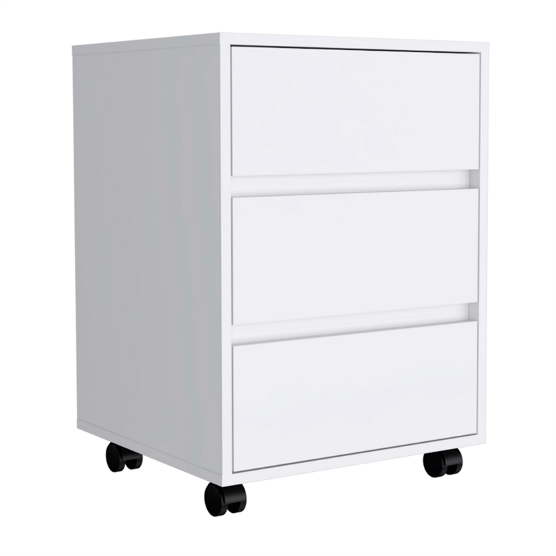 Pemberly Row White Modern 3-Drawer Filing Cabinet with Wheels