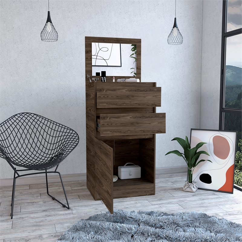 Pemberly Row Engineered Wood Bedroom Dresser with Mirror in Dark Walnut