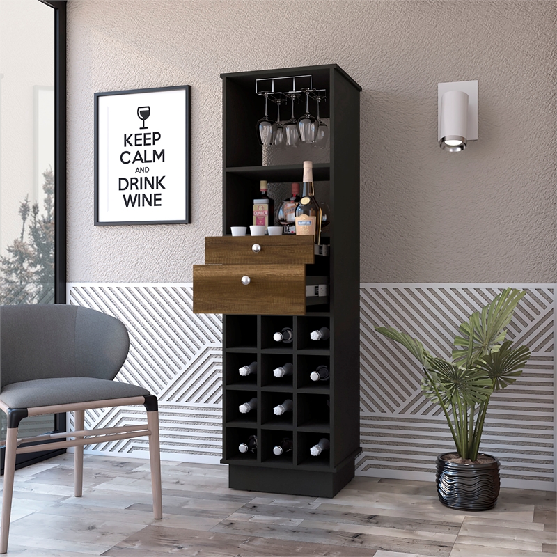 Pemberly Row Engineered Wood Bar Cabinet in Black Wengue-Walnut