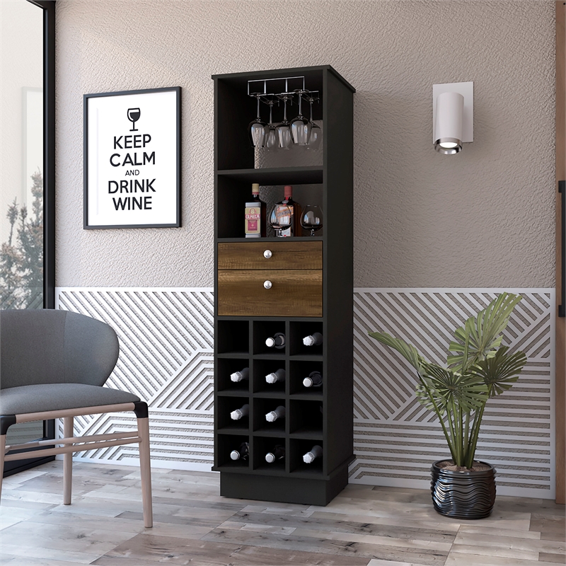 Pemberly Row Engineered Wood Bar Cabinet in Black Wengue-Walnut