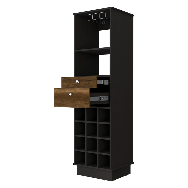 Pemberly Row Engineered Wood Bar Cabinet in Black Wengue-Walnut