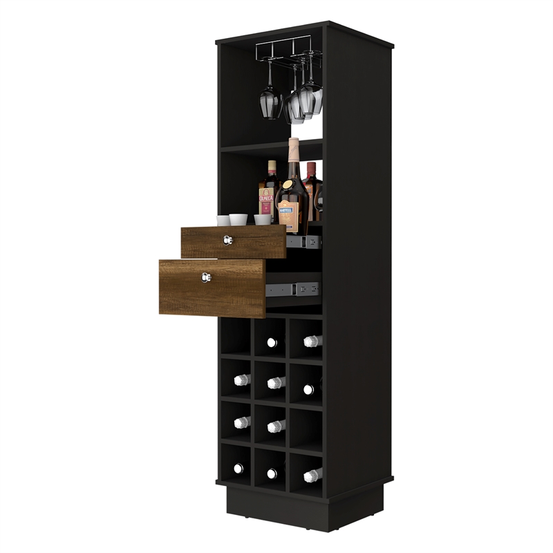 Pemberly Row Engineered Wood Bar Cabinet in Black Wengue-Walnut