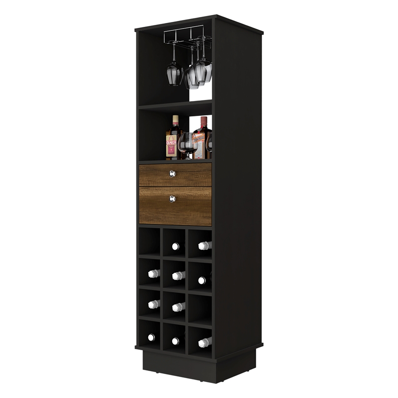 Pemberly Row Engineered Wood Bar Cabinet in Black Wengue-Walnut