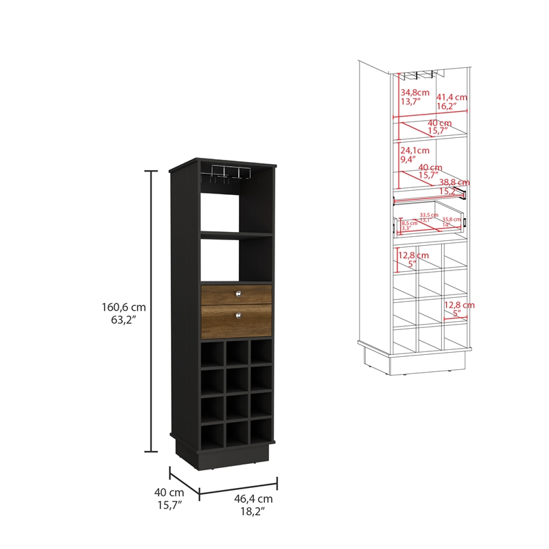 Pemberly Row Engineered Wood Bar Cabinet in Black Wengue-Walnut