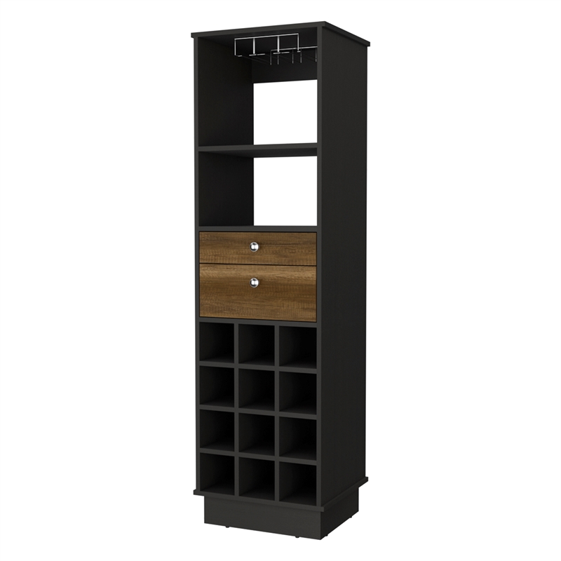Pemberly Row Engineered Wood Bar Cabinet in Black Wengue-Walnut