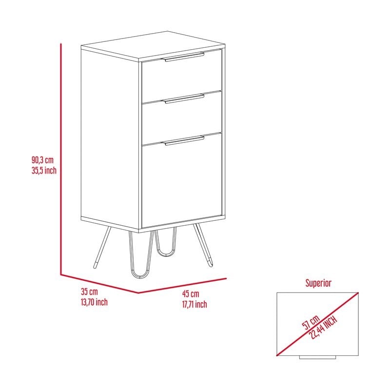Pemberly Row Modern Metal Dresser with 3 Drawers and 4 Legs in Light Oak