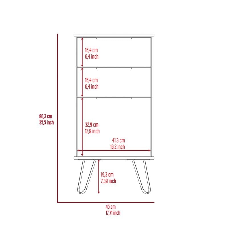 Pemberly Row Modern Metal Dresser with 3 Drawers and 4 Legs in Light Oak