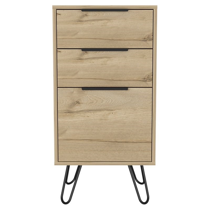 Pemberly Row Modern Metal Dresser with 3 Drawers and 4 Legs in Light Oak