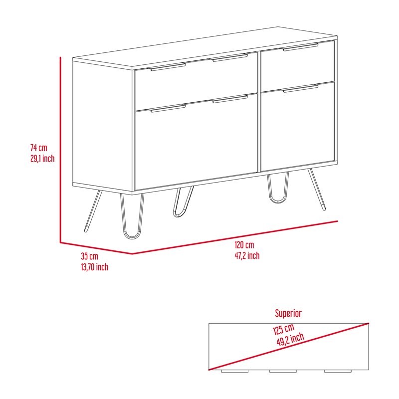 Pemberly Row Modern Metal Dresser with 4 Drawers in Light Oak