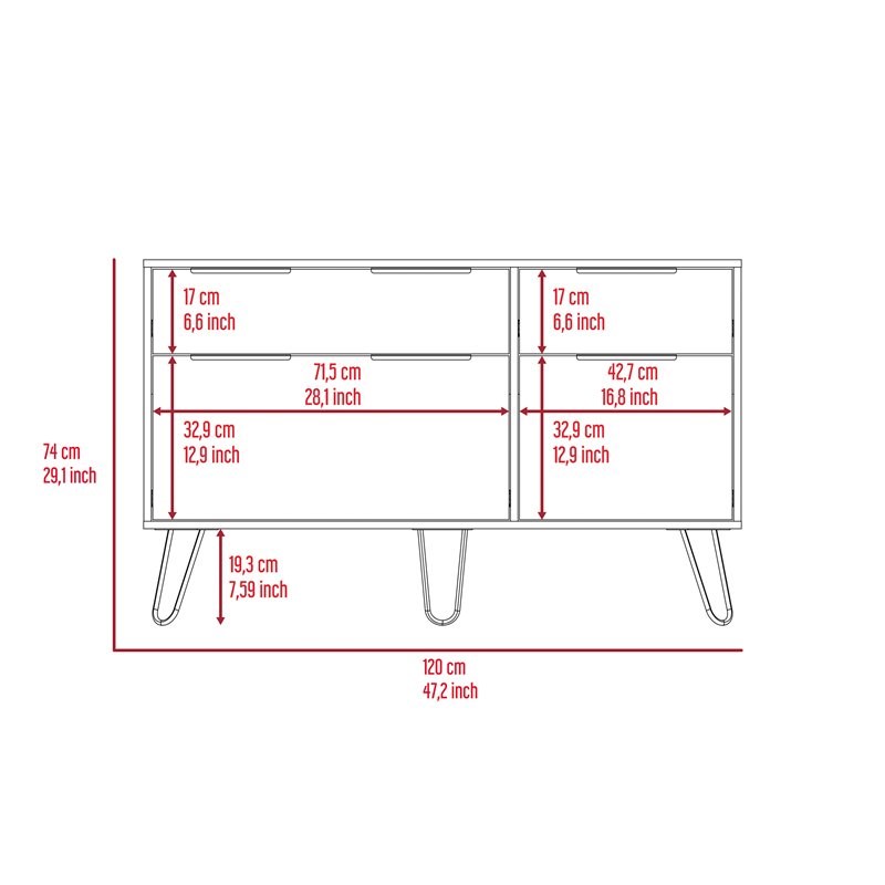Pemberly Row Modern Metal Dresser with 4 Drawers in Light Oak