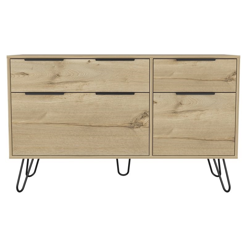 Pemberly Row Modern Metal Dresser with 4 Drawers in Light Oak