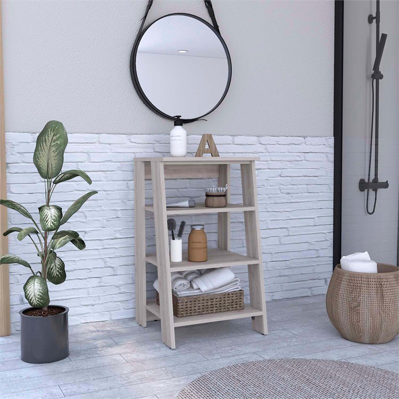 Pemberly Row Modern Wood Linen Cabinet with 4 Shelves in Light Gray