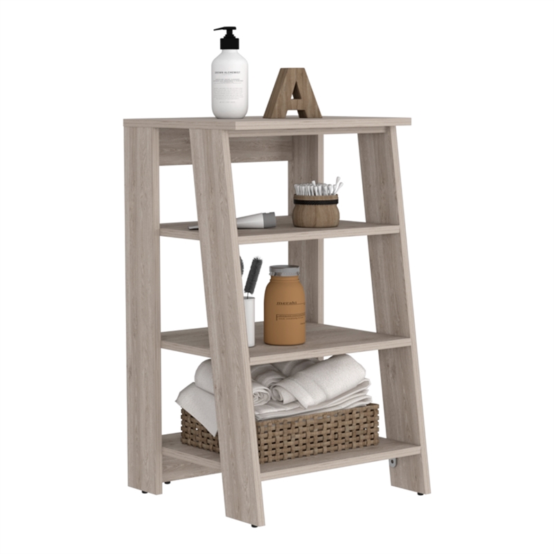 Pemberly Row Modern Wood Linen Cabinet with 4 Shelves in Light Gray