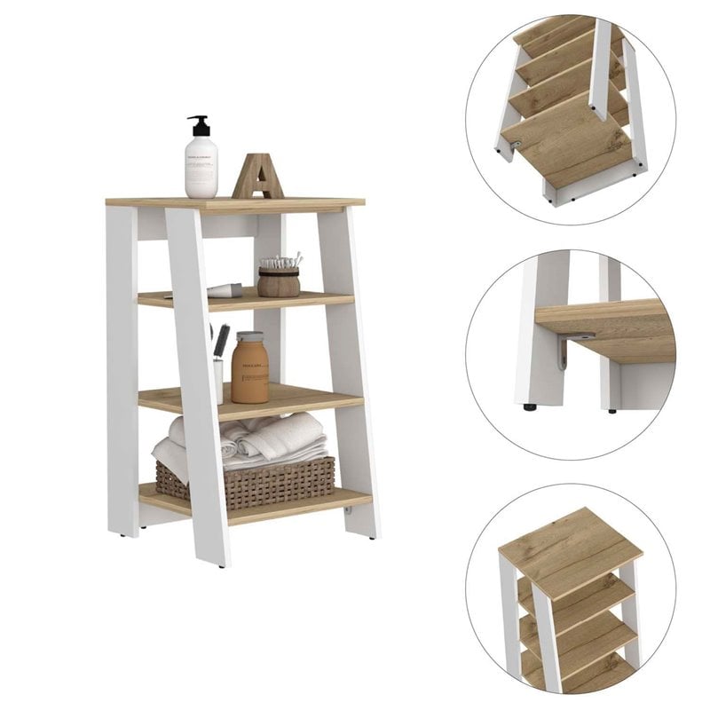 Pemberly Row Modern Wood Linen Cabinet with 4 Shelves in Light Oak/White
