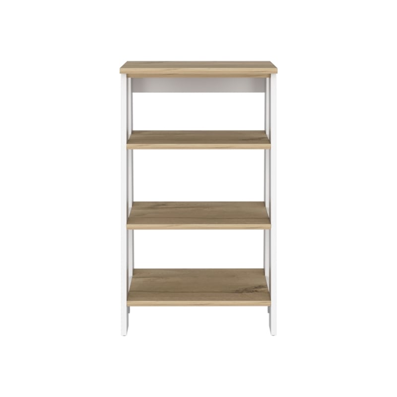 Pemberly Row Modern Wood Linen Cabinet with 4 Shelves in Light Oak/White