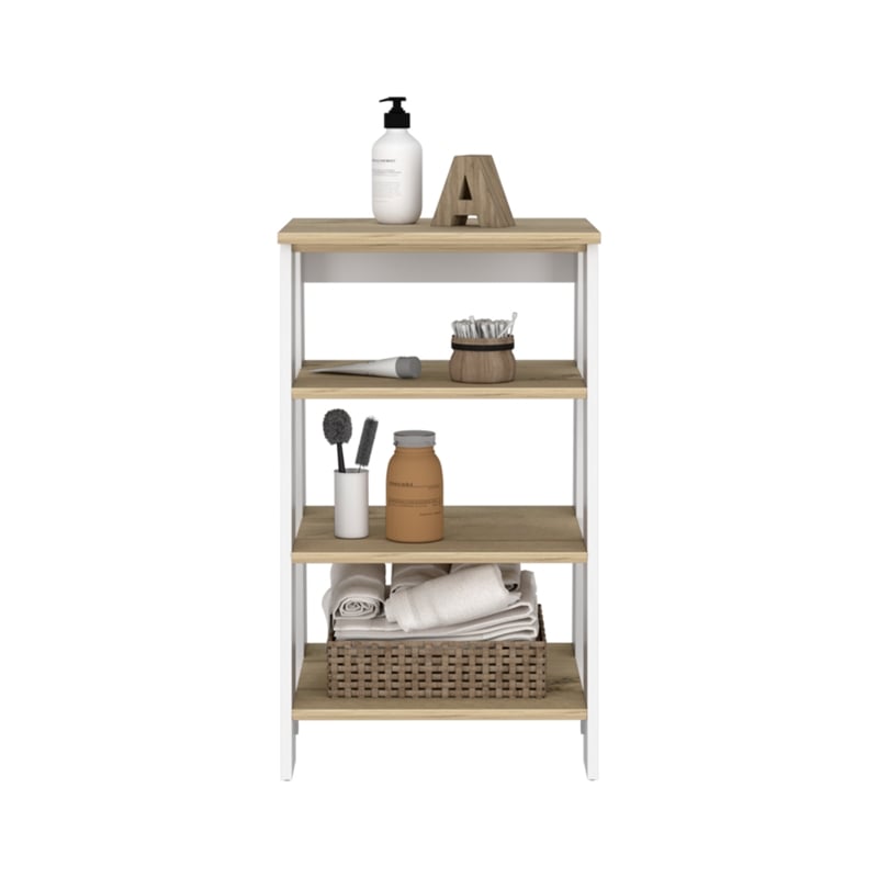 Pemberly Row Modern Wood Linen Cabinet with 4 Shelves in Light Oak/White