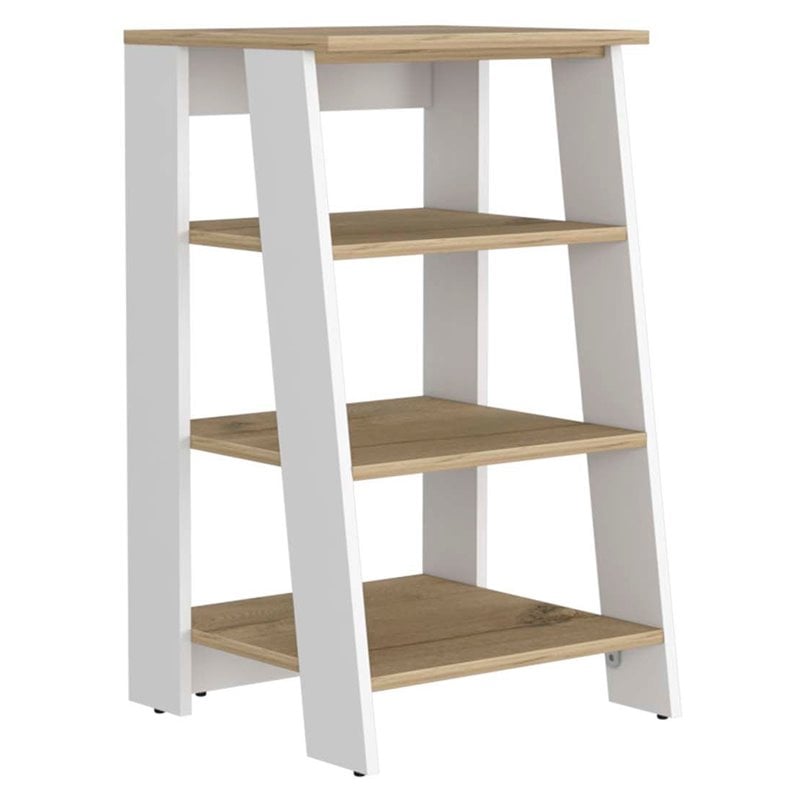 Pemberly Row Modern Wood Linen Cabinet with 4 Shelves in Light Oak/White