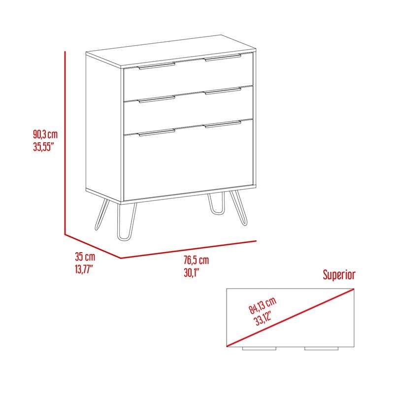 Pemberly Row Metal Dresser with 3 Drawers and Countertop in Light Oak