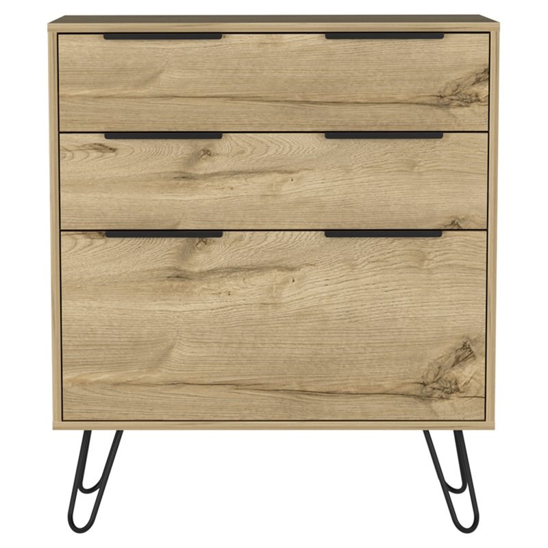 Pemberly Row Metal Dresser with 3 Drawers and Countertop in Light Oak