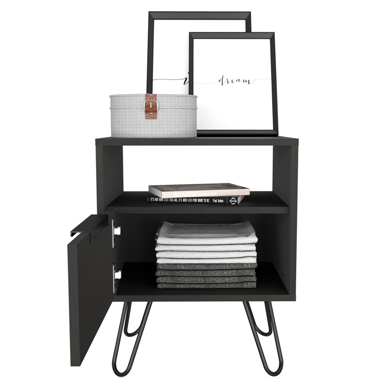 Pemberly Row Modern Metal Night Stand with 2 Shelves in Light Oak