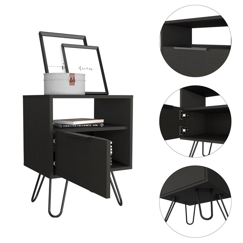 Pemberly Row Modern Metal Night Stand with 2 Shelves in Light Oak