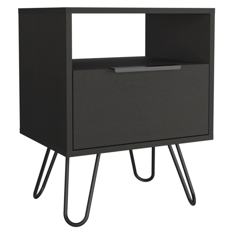 Pemberly Row Modern Metal Night Stand with 2 Shelves in Light Oak