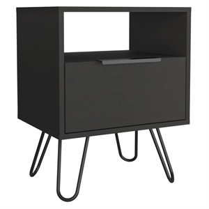 Pemberly Row Modern Metal Night Stand with 2 Shelves in Light Oak